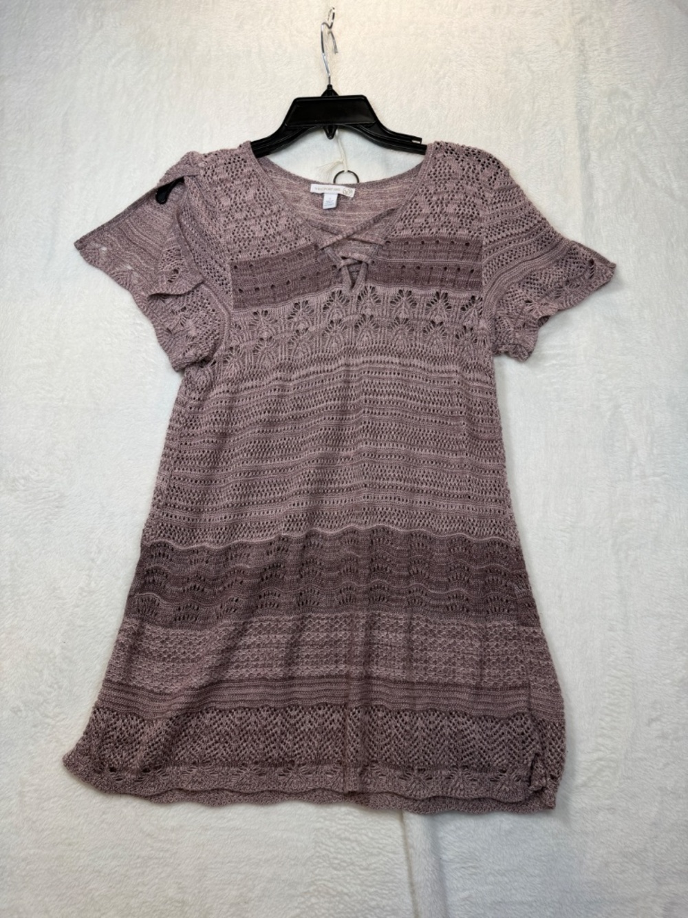 Westport 1962 Sweater Womens Size Small Purple Open Knit Short Sleeve Casual - Picture 8 of 8